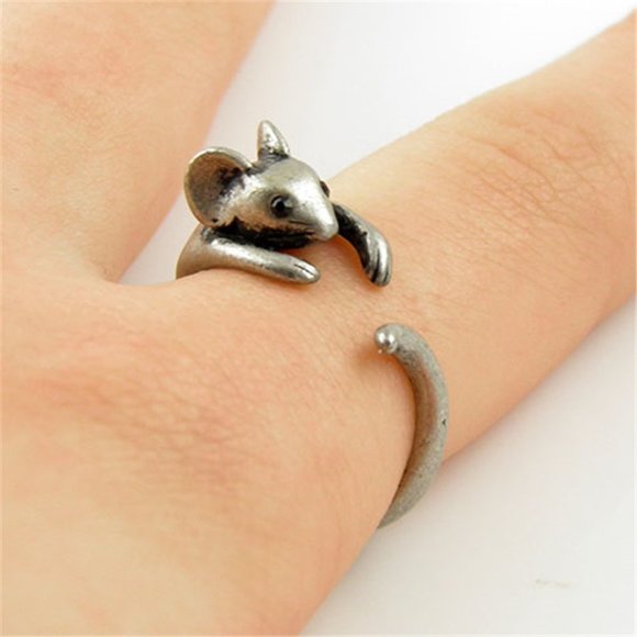 Cute Mouse Finger Ring Adjustable Handmade Vintage - Picture 4 of 5